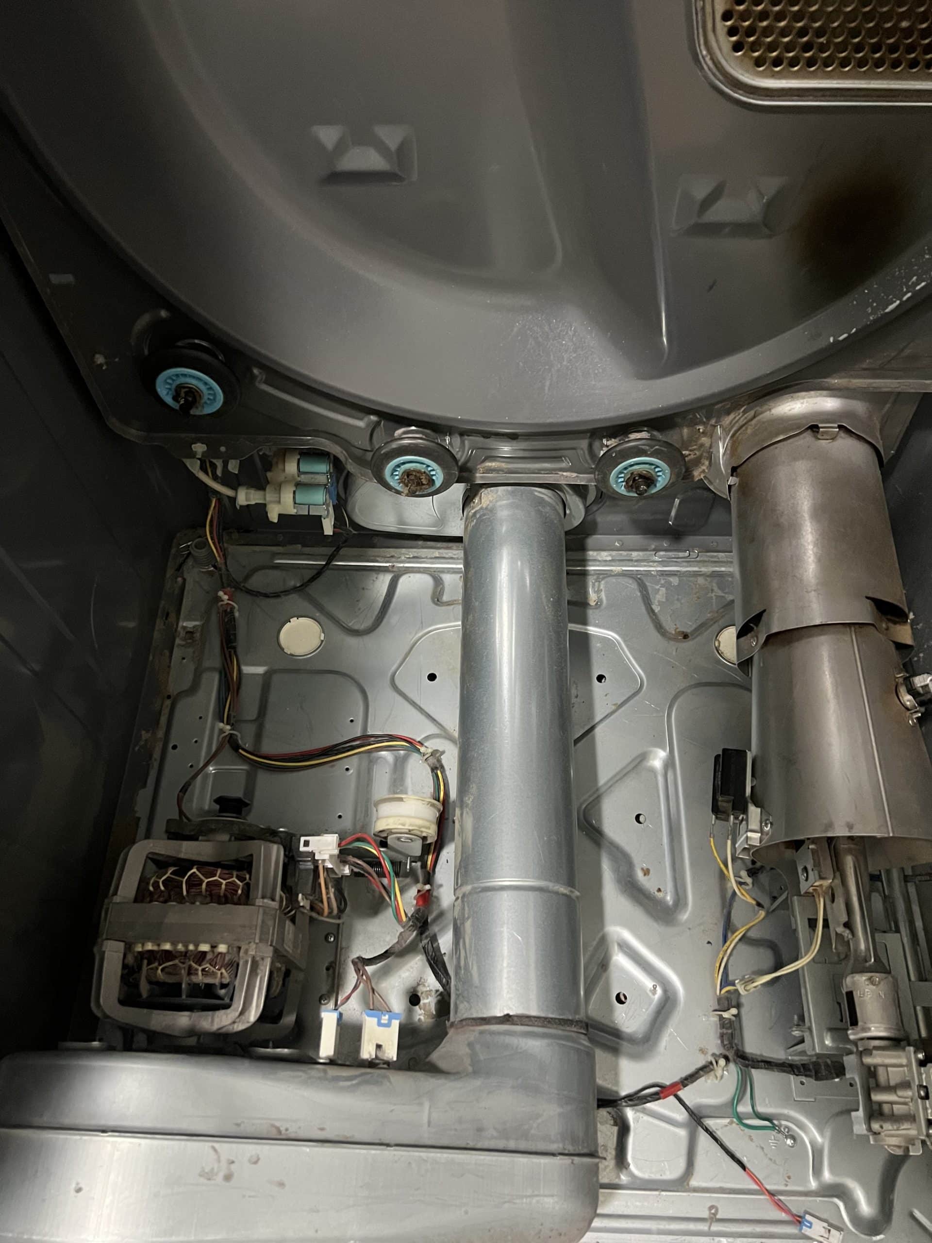 Dryer components cleaned and free of lint after professional service