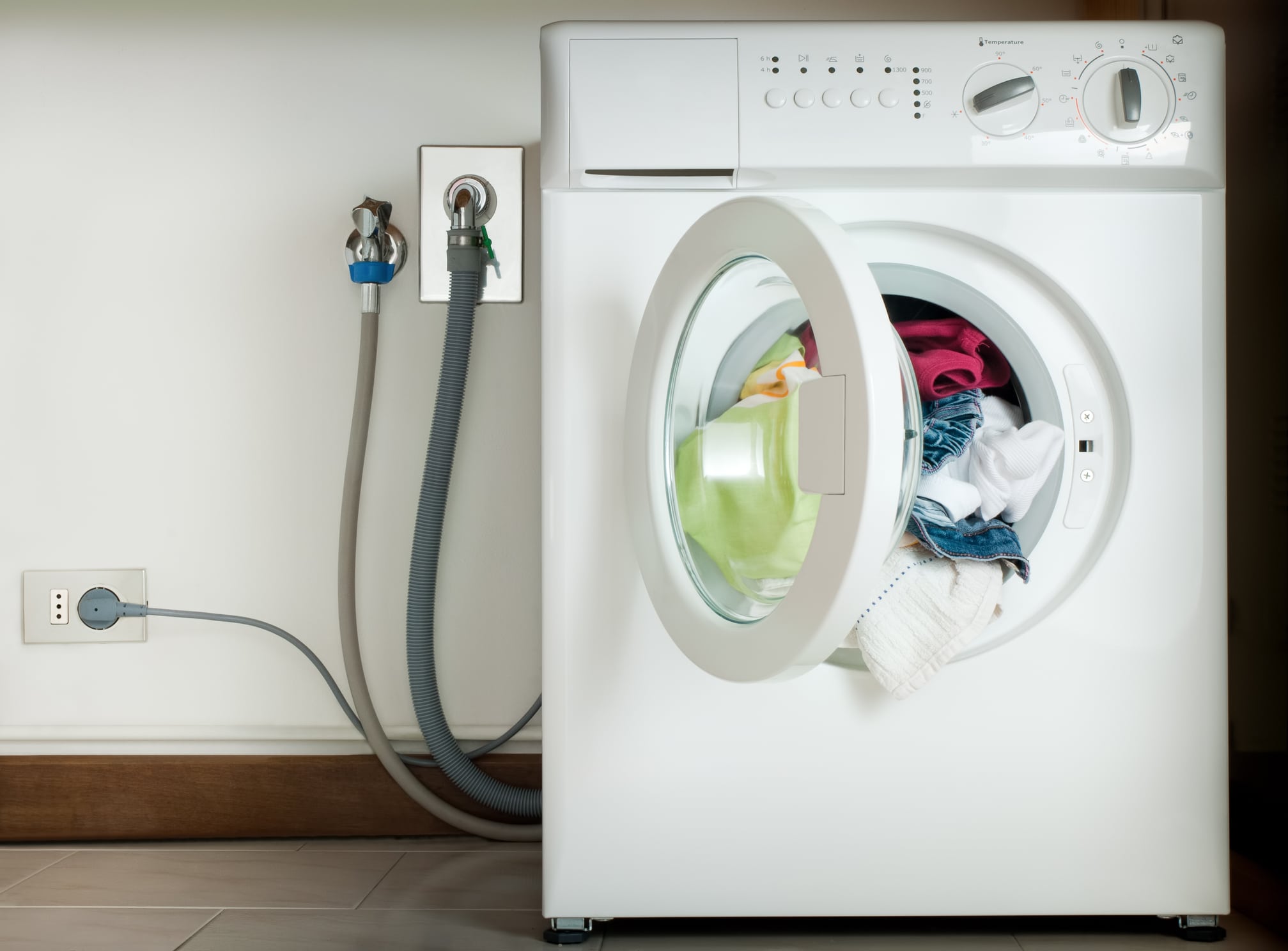 Front-loading washing machine with door open