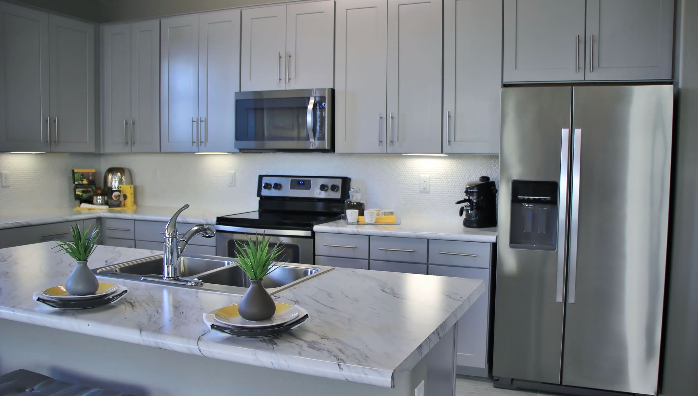Modern kitchen with stainless steel appliances